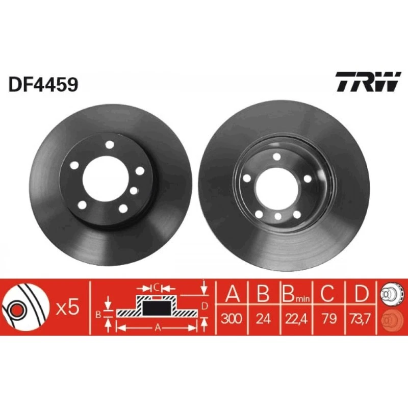 TRW Bremseskive DF4459, 300 mm, ventileret, sort, til BMW