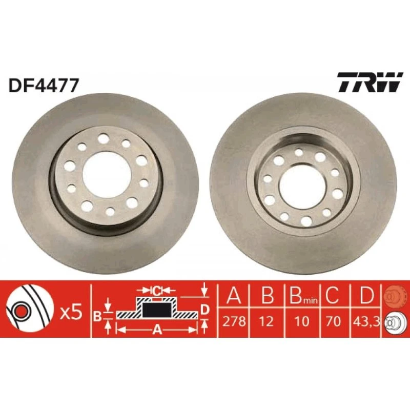TRW Bremseskive DF4477, sort, lakeret, 12 mm tyk, til FIAT, JEEP, ALFA ROMEO