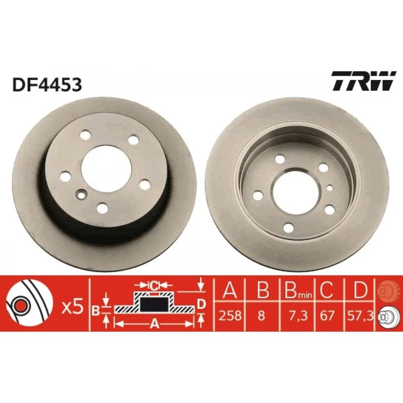 TRW Bremseskive DF4453, 258 mm, sort, lakeret, til Mercedes-Benz A- og B-Klasse