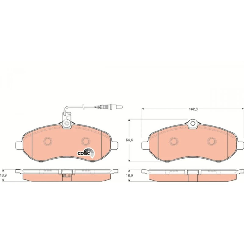 TRW Bremseklodser GDB1719, COTEC, foraksel, 162x64,4x18,9 mm