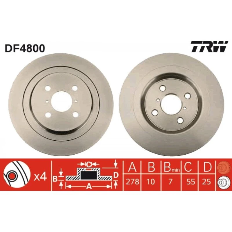 TRW DF4800 Bremseskive til Yaris & Charade VIII