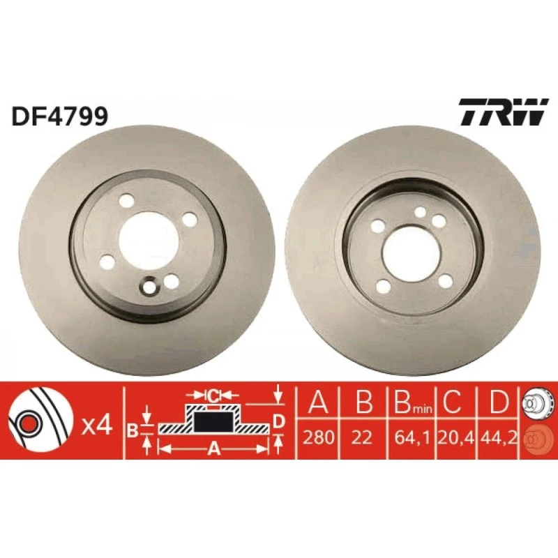 TRW Bremseskive DF4799 280mm ventileret, sort, til MINI