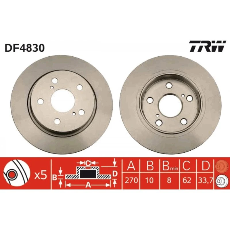 TRW Bremseskive DF4830, sort, lakeret, til Toyota Auris & Corolla