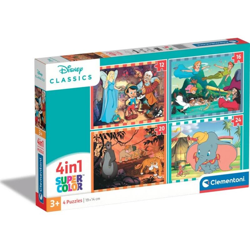 Clementoni 4-i-1 Disney Dyr Puslespil (12/16/20/24 Brikker)