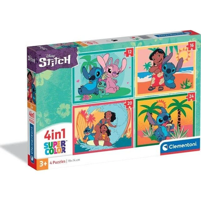 Clementoni Super Color Jigsaw Puzzle 4in1 Stitch - 12/16/20/24 Brikker