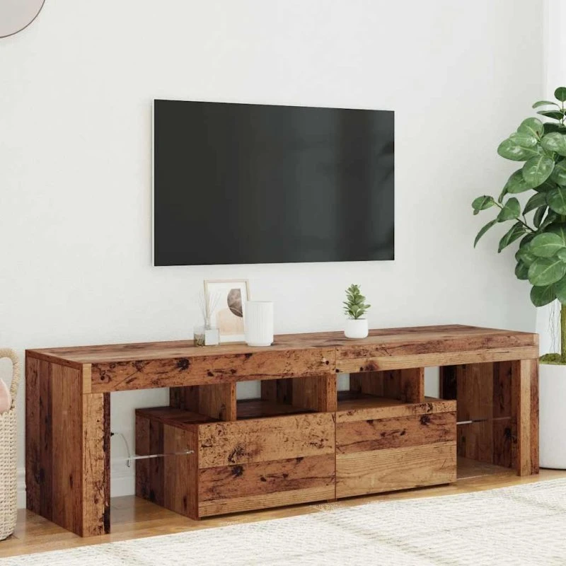 vidaXL Tv-bord med LED-lys 140x36,5x40 cm antik træ
