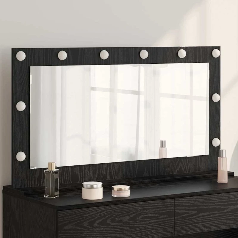 vidaXL Vaskeskab Spejl med LED-lys, Sort 100 x 55 x 18 cm