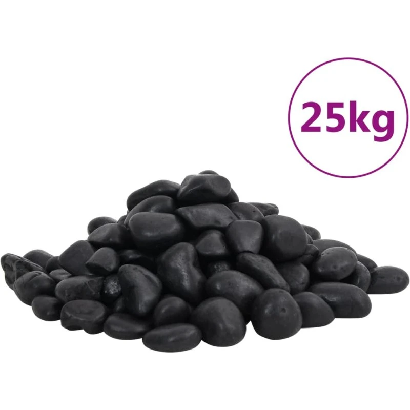 vidaXL Polerede småsten 25 kg, 2-5 cm, sort