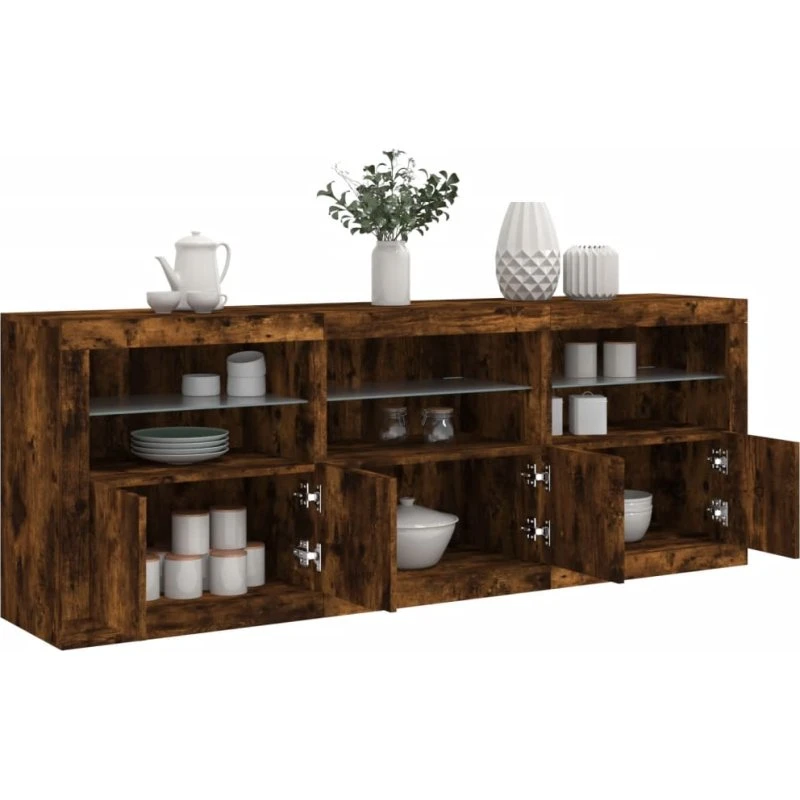 vidaXL Skænk med LED-lys 181,5x37x67cm røget egetræ