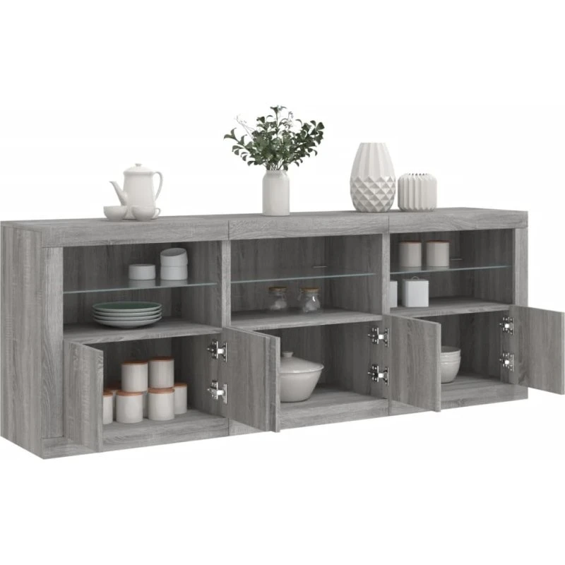 vidaXL Skænk med LED-lys 181,5x37x67 cm grå sonoma-eg