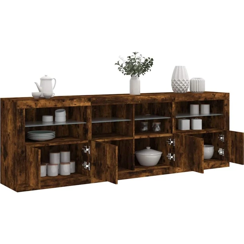 vidaXL Skænk med LED-lys 202x37x67 cm røget egetræ