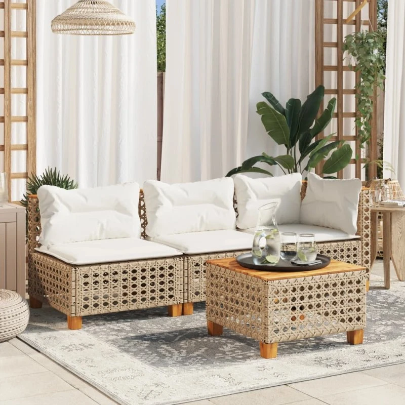 vidaXL 3-personers havesofa med hynder polyrattan beige