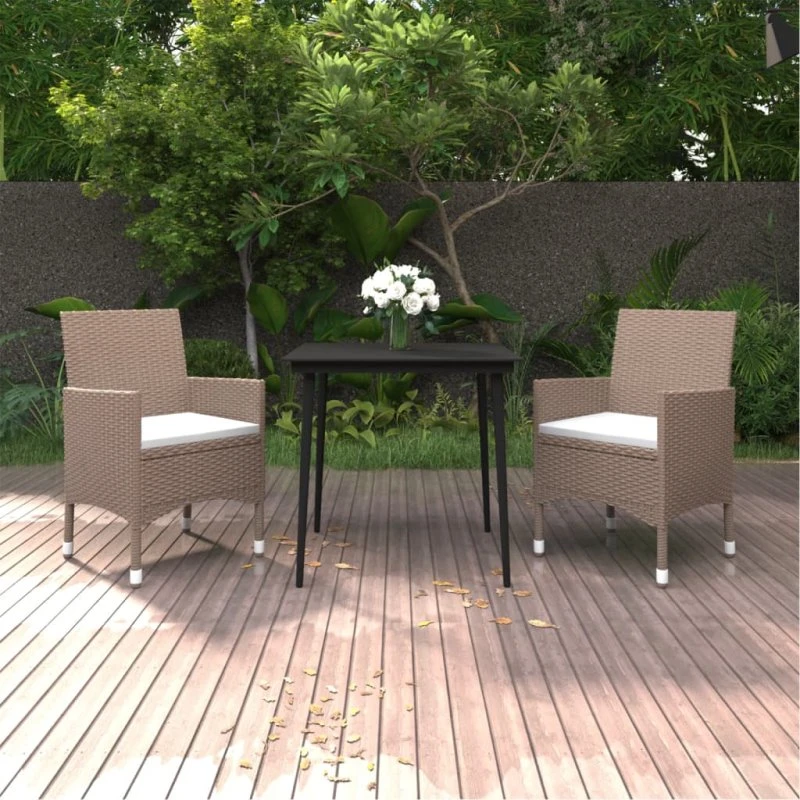 vidaXL 3-delssæt med polyrattan, glas og hynder