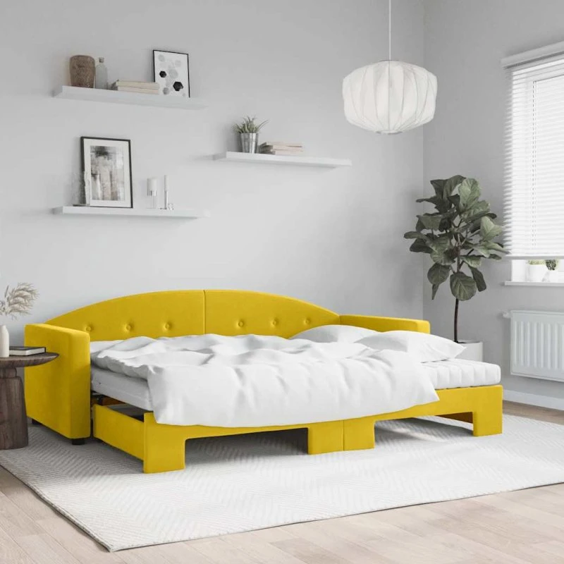 vidaXL Daybed med udtræk 80x200 cm, gul, velour