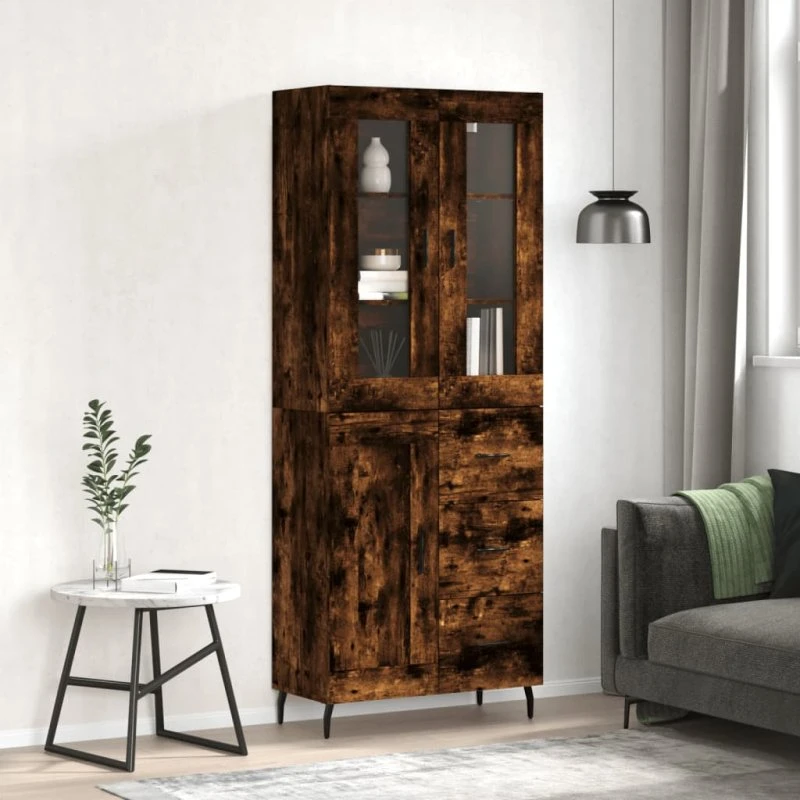 vidaXL Højskab 69,5x34x180 cm Røget Egetræ