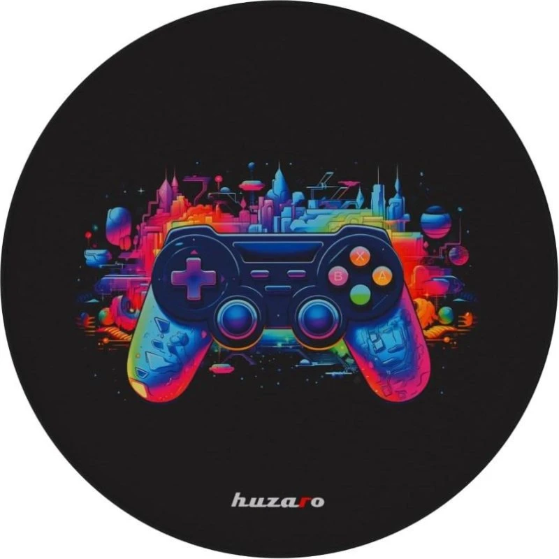 Huzaro FloorMat 7.0, runde gulvmatte 120 cm, sort med gamer-motiv