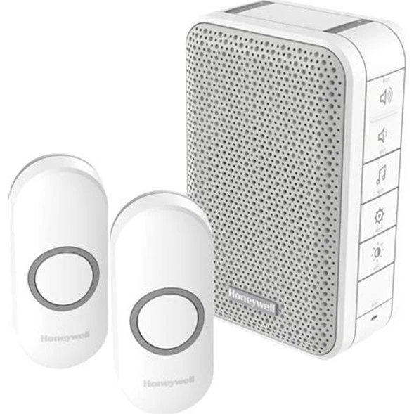 Honeywell Home Trådløs Dørklokke, Hvid, 2 Trykknapper, 150m Rækkevidde