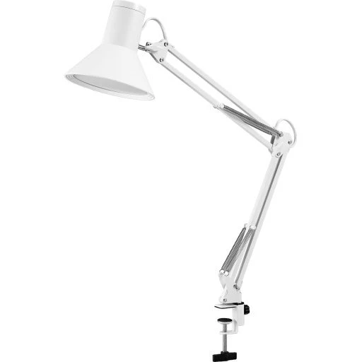 Osram Retro Clip klemmelampe, hvid, fleksibel arm, trinløs dæmpning