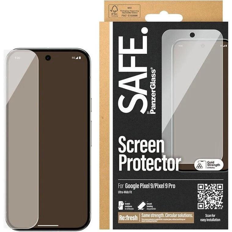 PanzerGlass SAFE. Skærmbeskytter for Google Pixel 9/9 Pro – UltraWide Fit