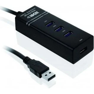 iBox IUH3FB USB 3.2 Gen 1 4-port USB-hub, sort