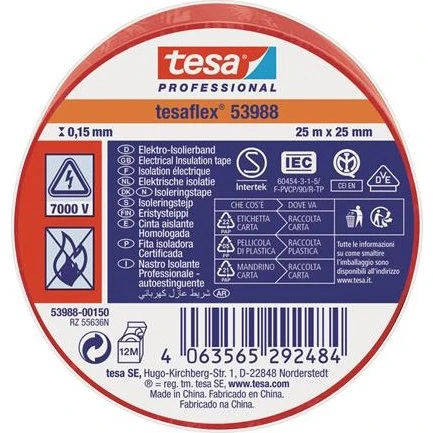 Tesa Isoleringstape Rød 25 mm x 25 m