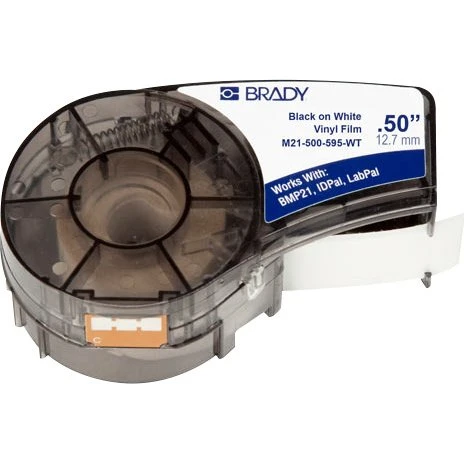 Label M21-500-595-BK 12,70mm x 6,40m - Hvid tekst på sort