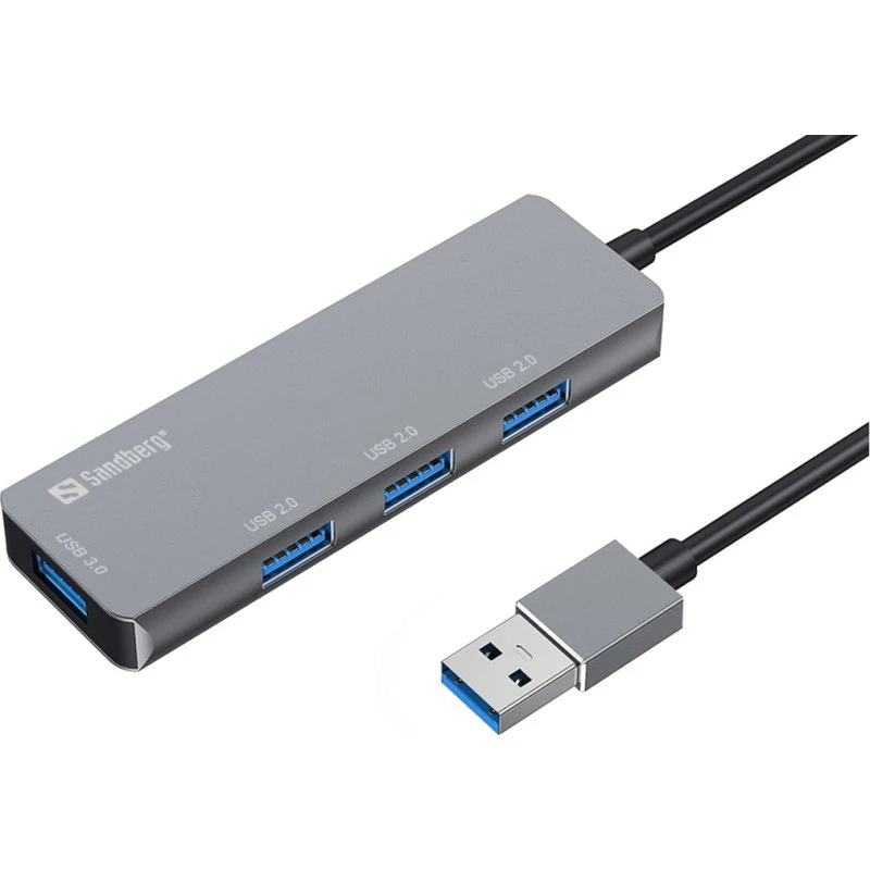 Sandberg 4-Port USB Hub 1x USB 3.0 + 3x USB 2.0, Grå