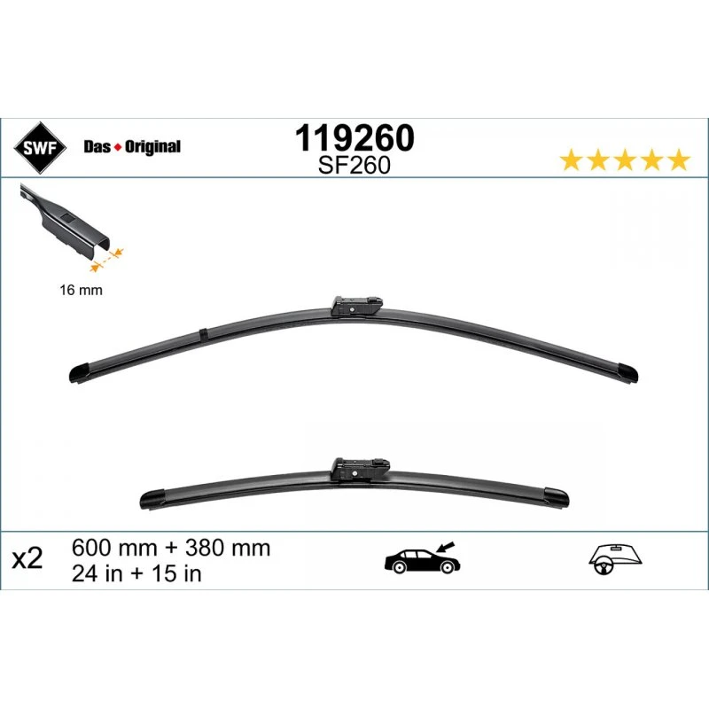 SWF Viskerblade 600/380 mm, DAS ORIGINAL, til VW, Audi, Skoda