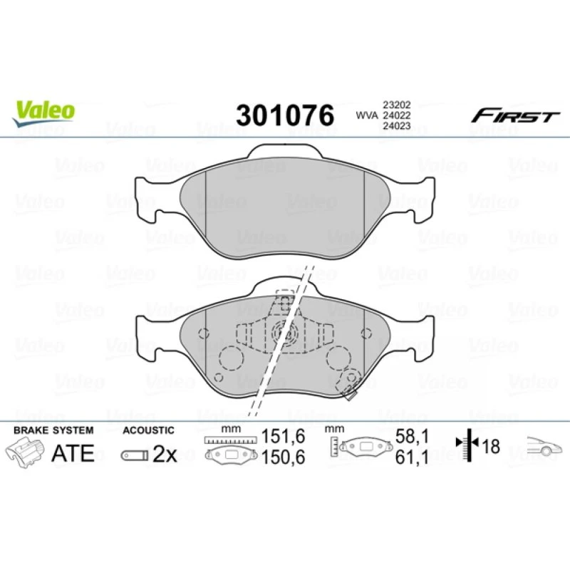 VALEO Bremseklodser 301076 til Toyota Yaris & DAIHATSU Charade