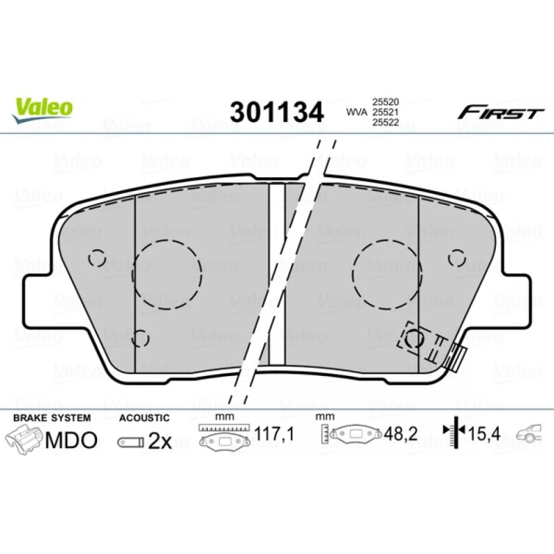 VALEO Bremseklodser 301134 til Hyundai, Kia, Ssangyong (Akselsæt)