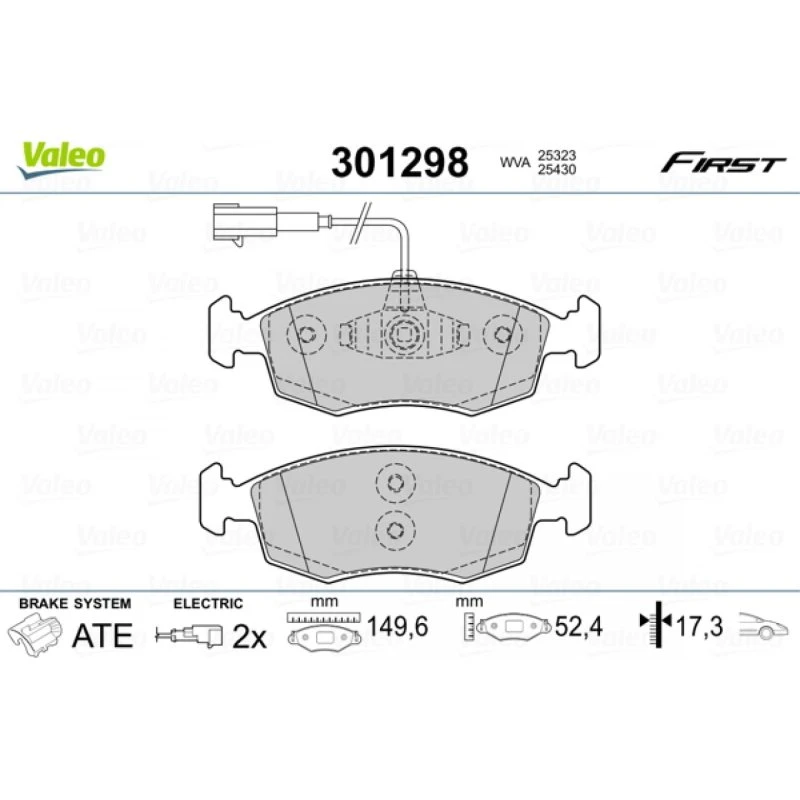 VALEO Bremseklodser 301298 for FIAT 500, Punto, Grande Punto