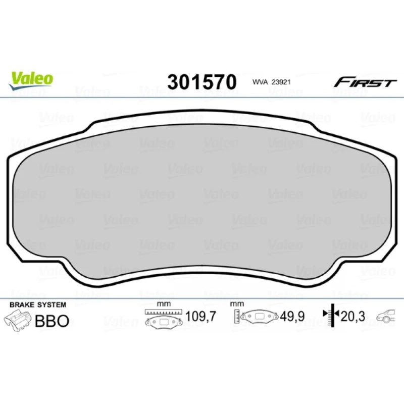 VALEO Bremseklodser 301570, bagaksel, BREMBO, 110x50x20 mm