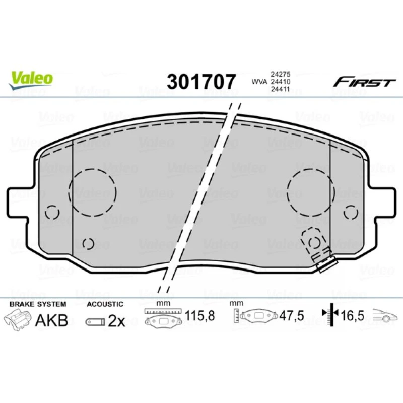 VALEO Bremseklodser 301707 for Hyundai i10 & Kia Picanto