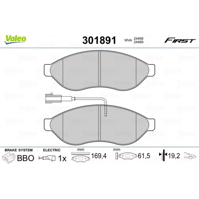 VALEO Bremseklodser 301891 til FIAT, PEUGEOT, CITROËN