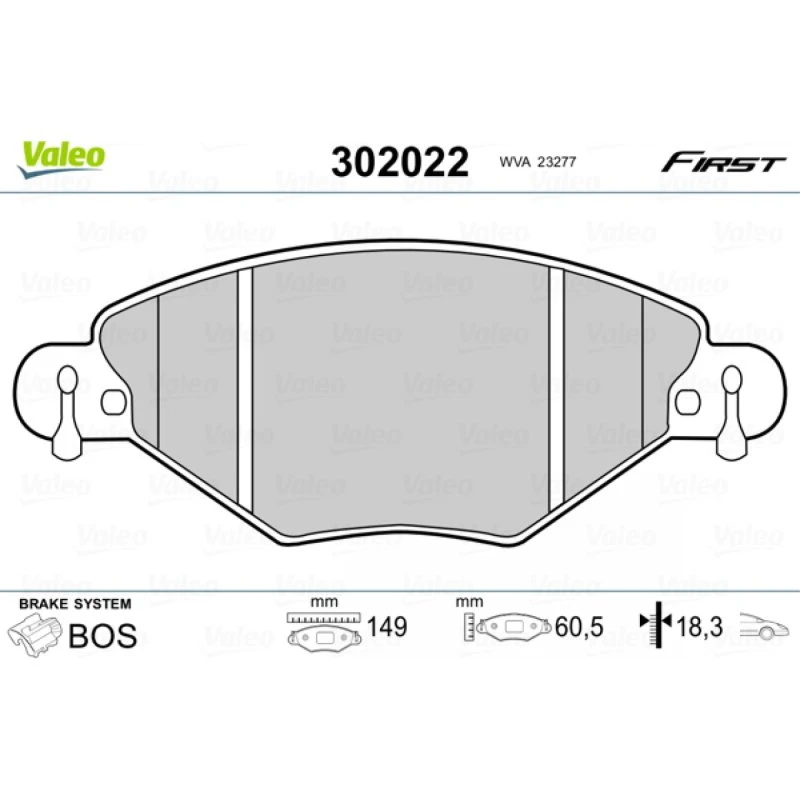 VALEO 302022 Bremseklodser til CITROËN