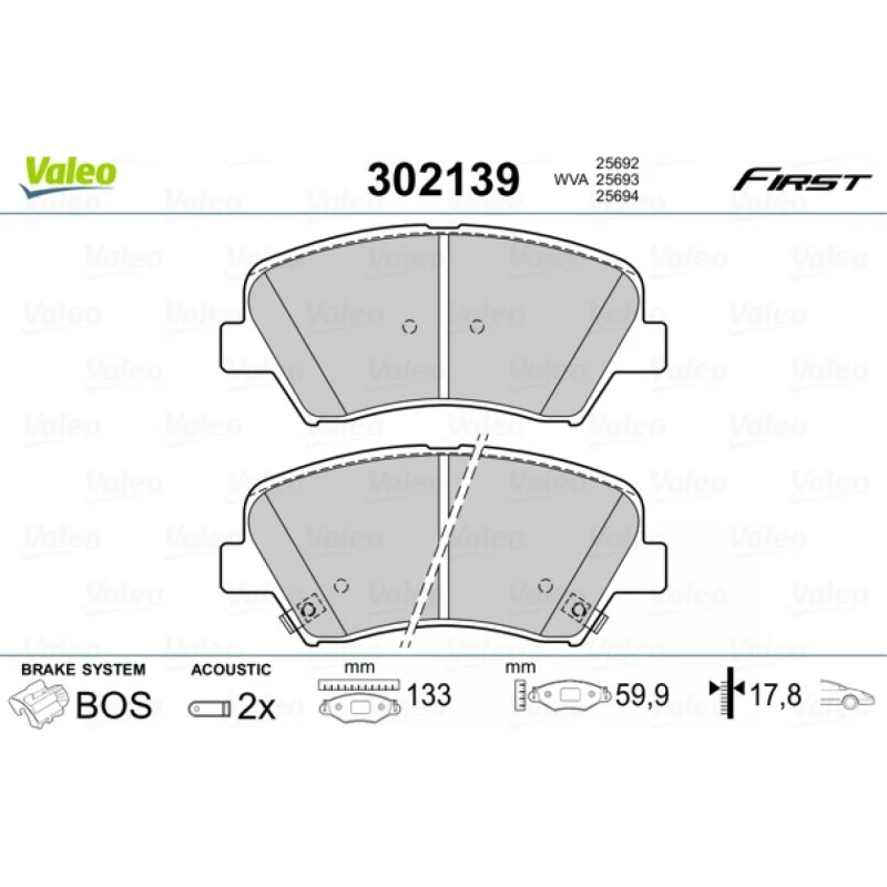 VALEO Bremseklodser 302139 for Hyundai KIA