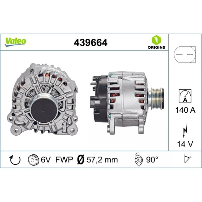 VALEO Generator 439664, 150A, 14V, R 90, med friløbsremskive