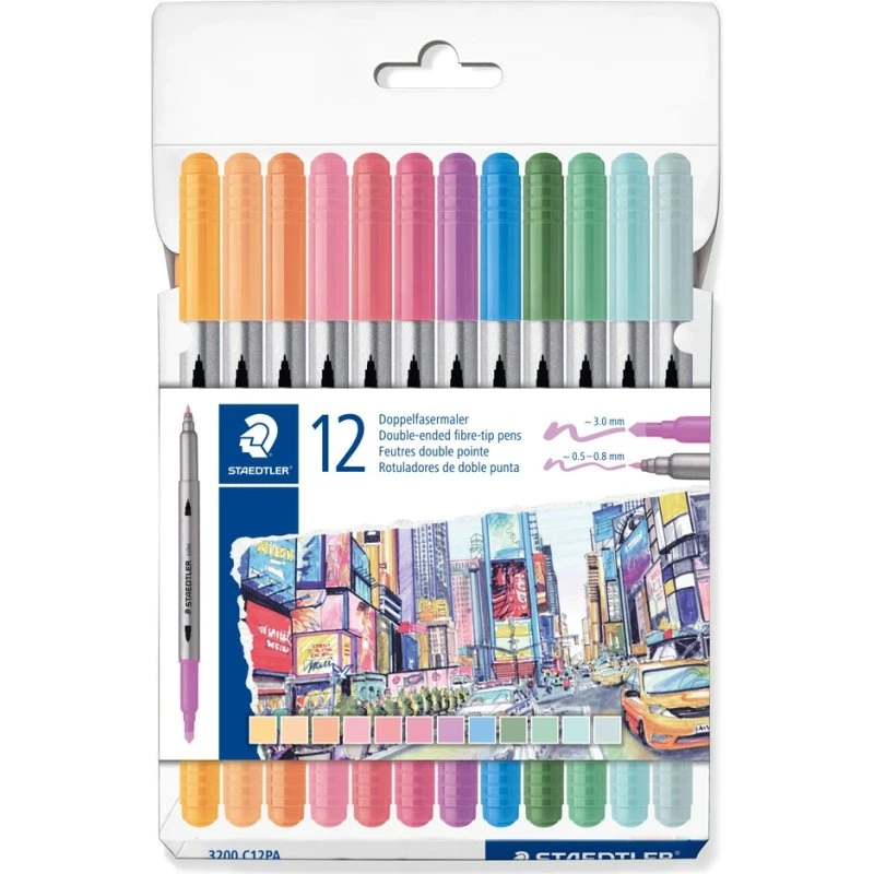 Staedtler Duo-Tusser Pastel 12 stk Tyk/Tynd