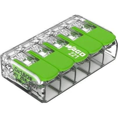 WAGO GREEN 5-vejs svejseklemme, 0,2-4 mm², transparent