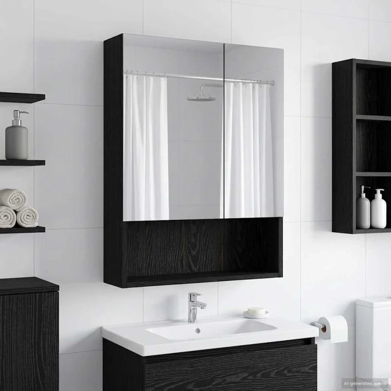 vidaXL Badeværelsesspejlskab Sort 50 x 14,5 x 70 cm Konstrueret Træ