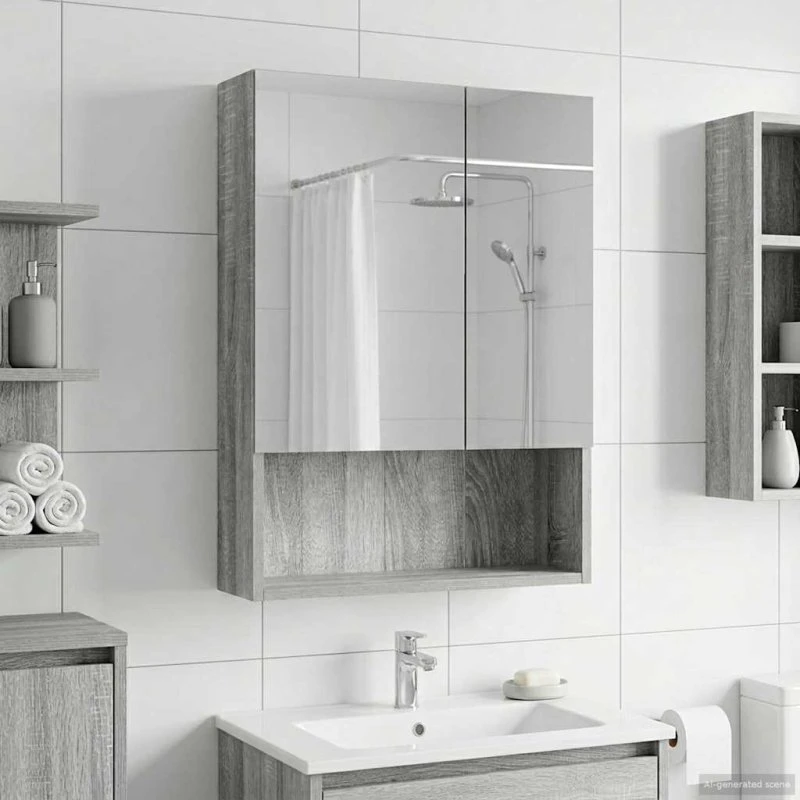 vidaXL Badeværelsesspejlskab Grå Sonoma 50 x 14,5 x 70 cm med hylde