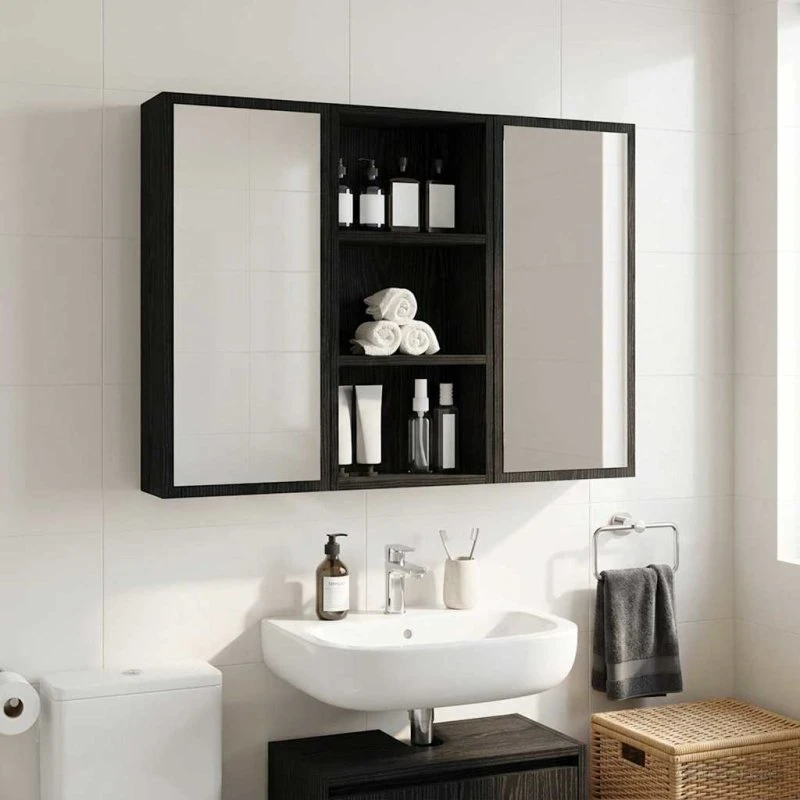 vidaXL Badeværelsesvægskab Sort 30 x 16 x 62,5 cm Konstrueret træ