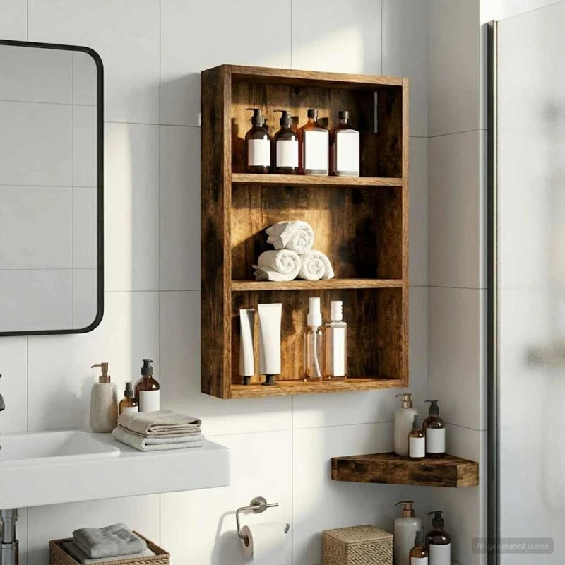 vidaXL Badeværelsesvægskab Røget Eg 40 x 10 x 60,5 cm Konstrueret træ