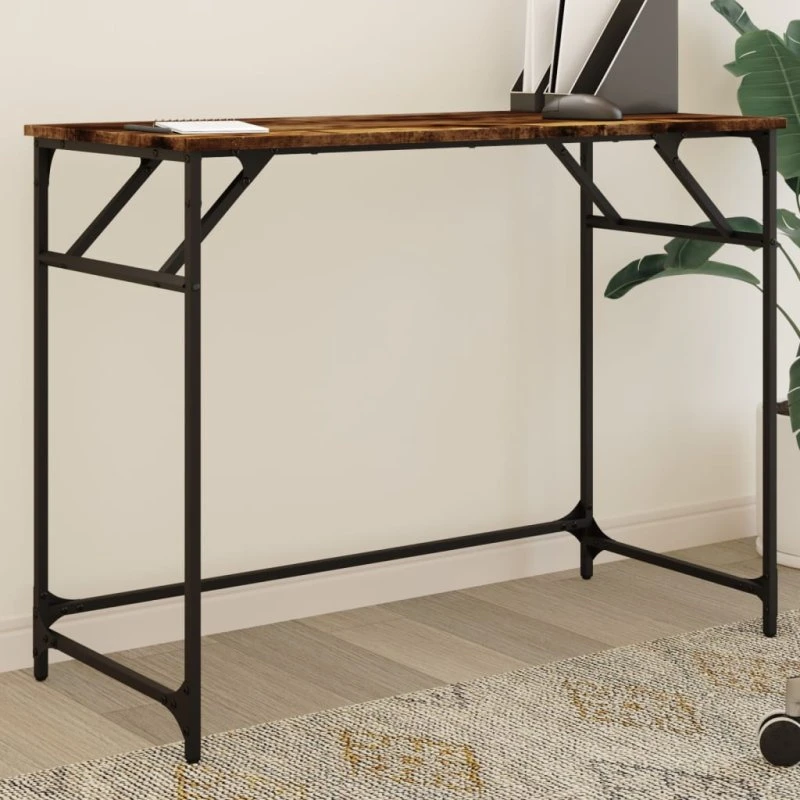 vidaXL Skrivebord 100x45x76 cm røget eg konstrueret træ og stål