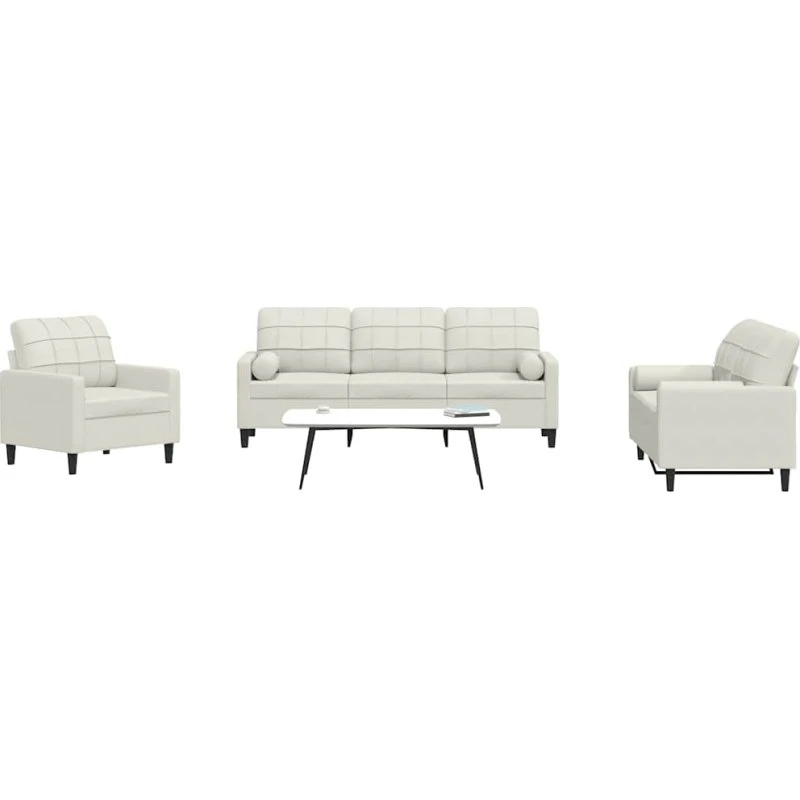 vidaXL 3-delet sofasæt med hynder og puder i velour, cremefarvet