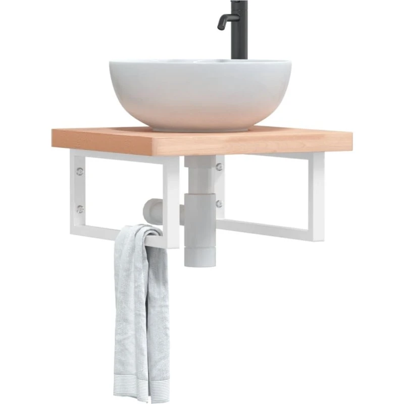 vidaXL Badeværelseshylde Stål & Bøgetræ, 60 cm