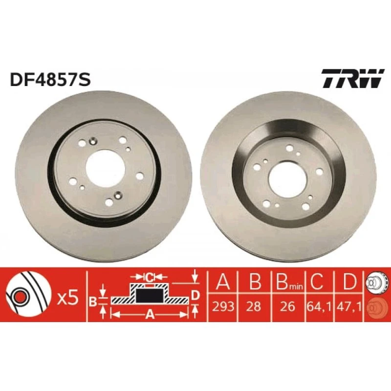 TRW Bremseskive DF4857S, 293 mm, ventileret, sort, til HONDA CR-V III/IV & CROSSTOUR I