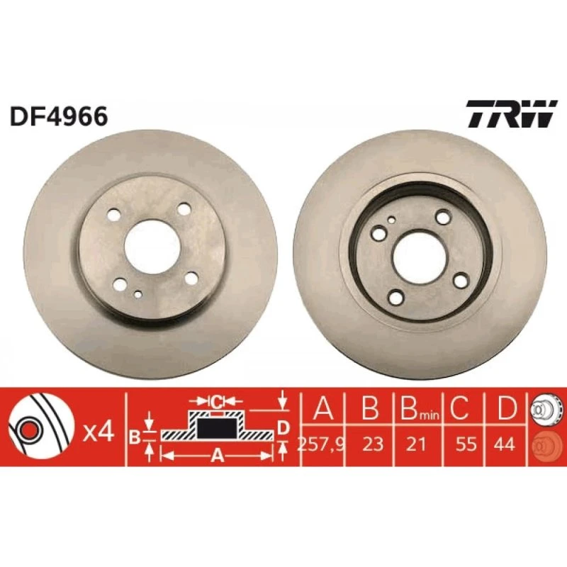 TRW Bremseskive DF4966, ventileret, sort, 258 mm