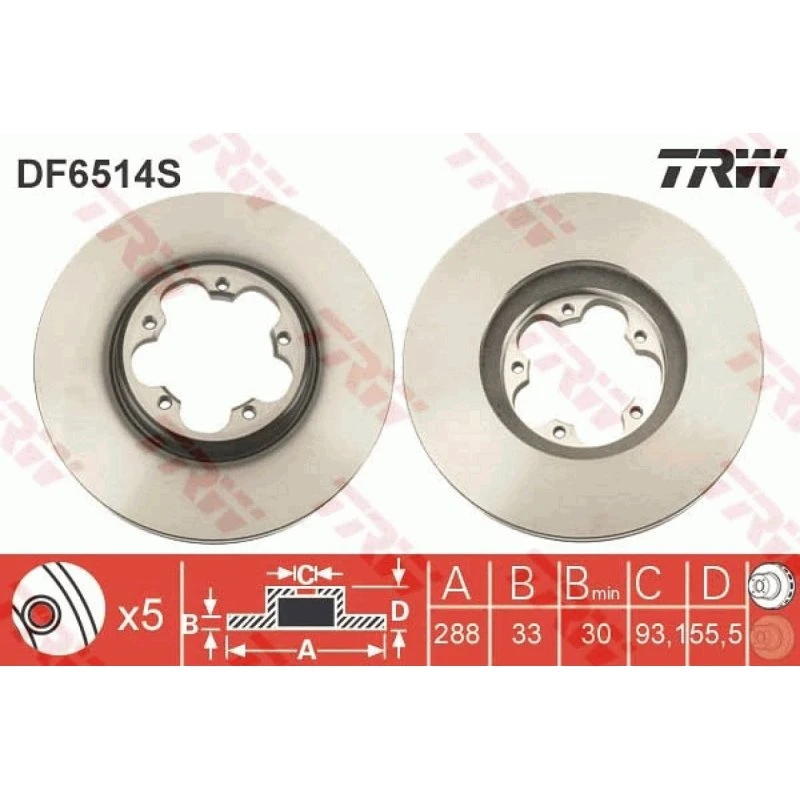 TRW Bremseskive DF6514S, ventileret, sort, 288 mm, til Ford Tourneo Custom & Transit