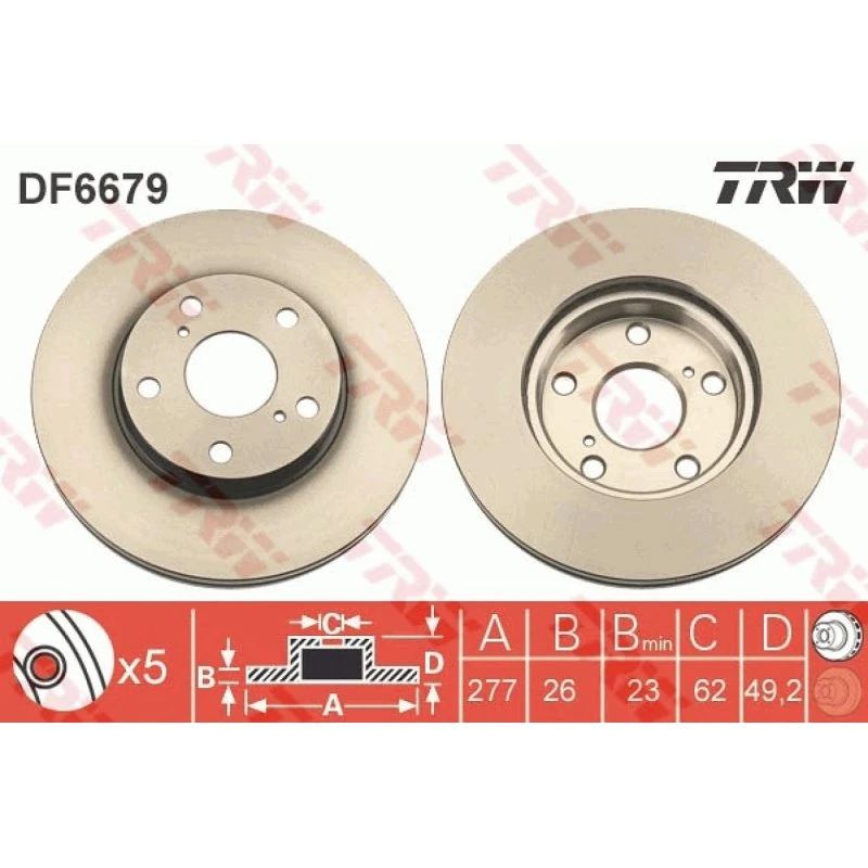 TRW Bremseskive DF6679, 277 mm, ventileret, sort